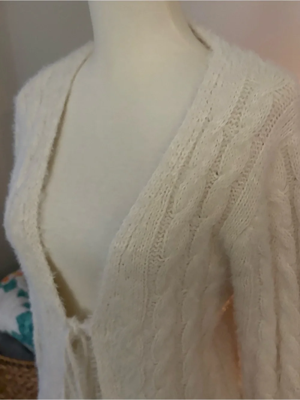 Blu pepper cozy  Cream Tie-Front Cable Knit Women's Sweater size L